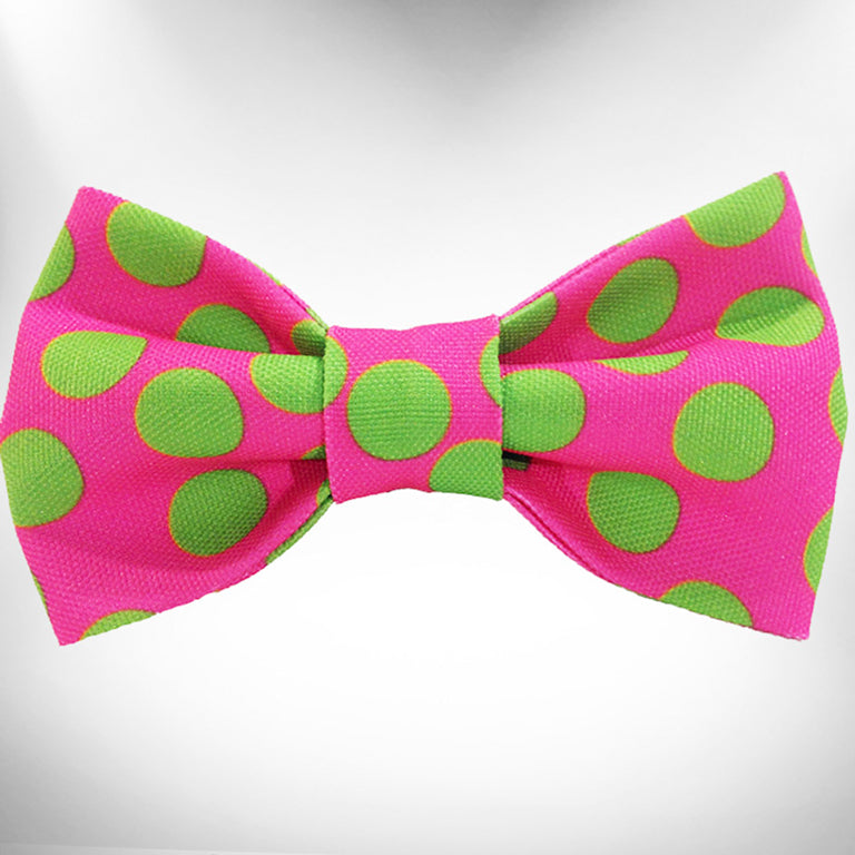 Neon Green Polka Dots on Pink Doggie Bow Tie - Walk-e-Woo – WaLk-e-Woo