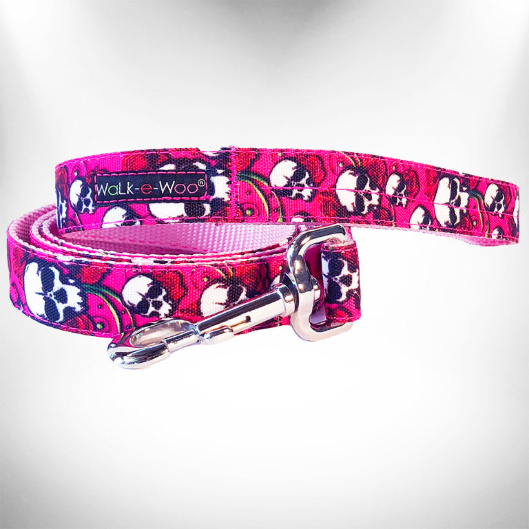 Pink Skulls n Roses Dog Leash Walk-e-Woo – WaLk-e-Woo